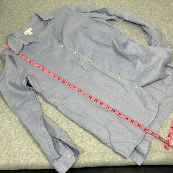 J. JILL Linen Top Missy XS Light Blue 3/4 Sleeve High Low Hem V-Neck Button - Picture 6 of 9